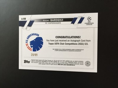 2023 Topps UEFA Roony Bardghji Rookie RC Autograph Foil 28/99