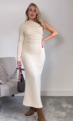 ZARA NWT WOMAN TEXTURED ASYMMETRIC MIDI DRESS BEIGE | 8805/017 | eBay