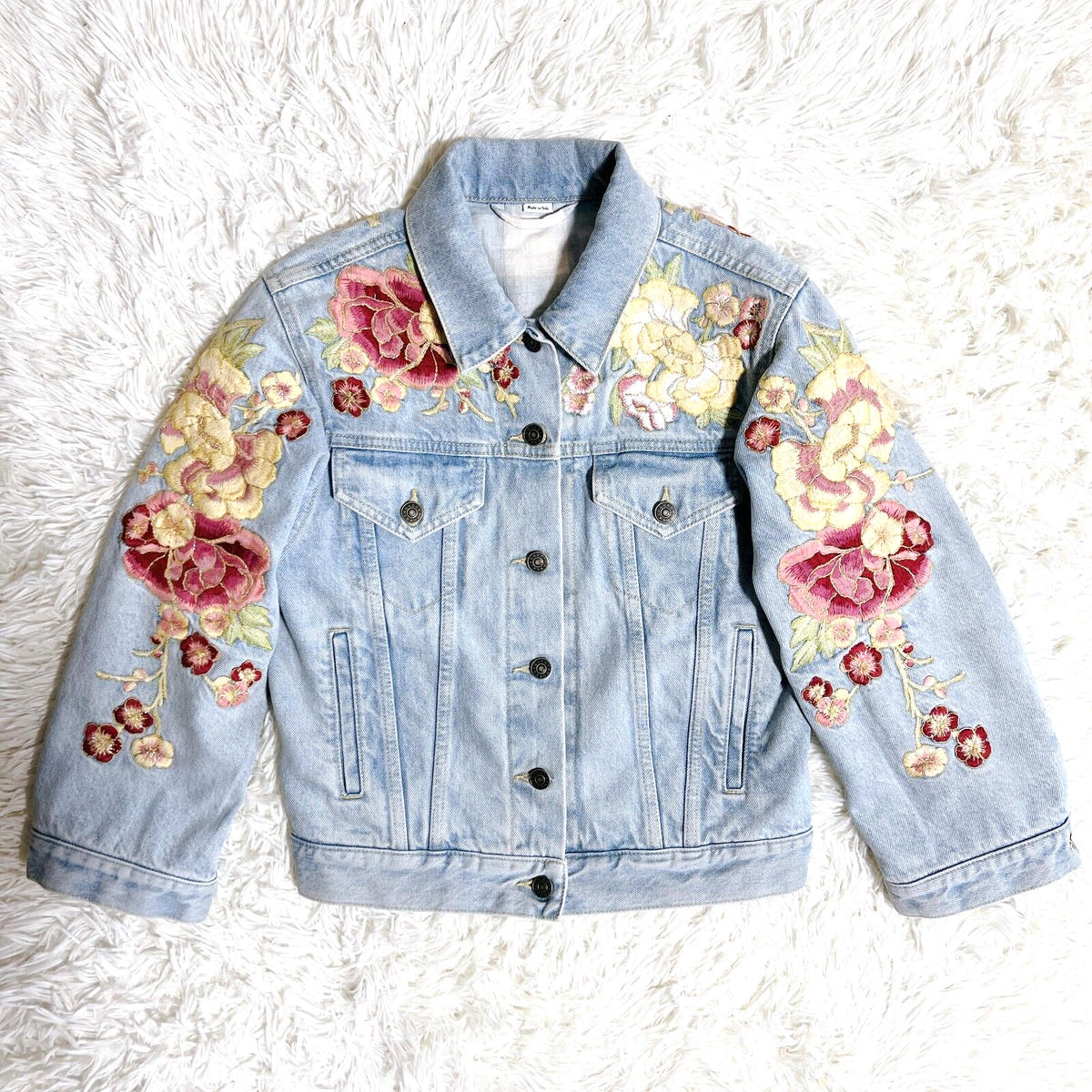 GUCCI Denim Jacket Floral Embroidered 505667 GG Flower Jeans