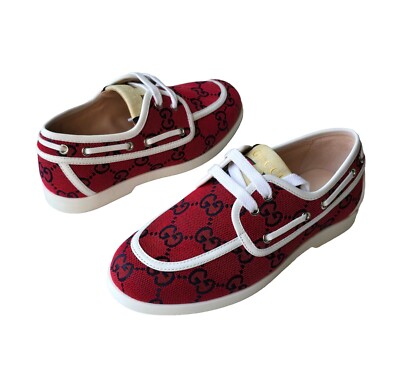 Gucci Kids Boys Red Blue GG Logo Boat Shoes Size EU 30 US 12.5