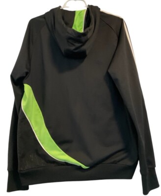 Adidas F50 Mens Sz L Hooded Black Green Zipped Thumb Holes Track