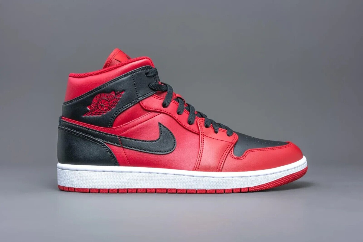 Air Jordan 1 Mid Shoes Reverse Bred Gym Red Black White 554724-660