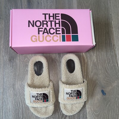 Gucci × The North Face Logo Boa Butterscotch Merino Wool Sandals