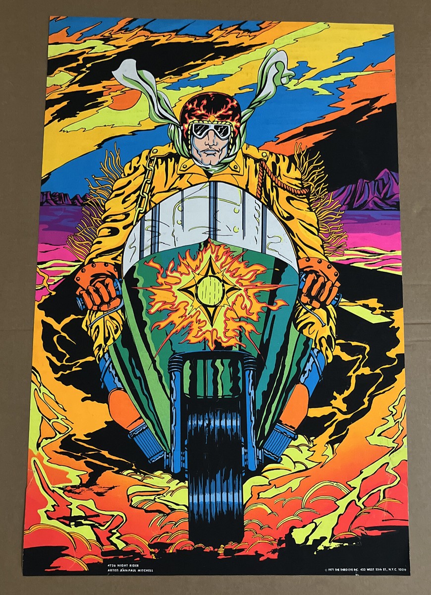 night rider blacklight poster psychedelic motorcycle jean Paul
