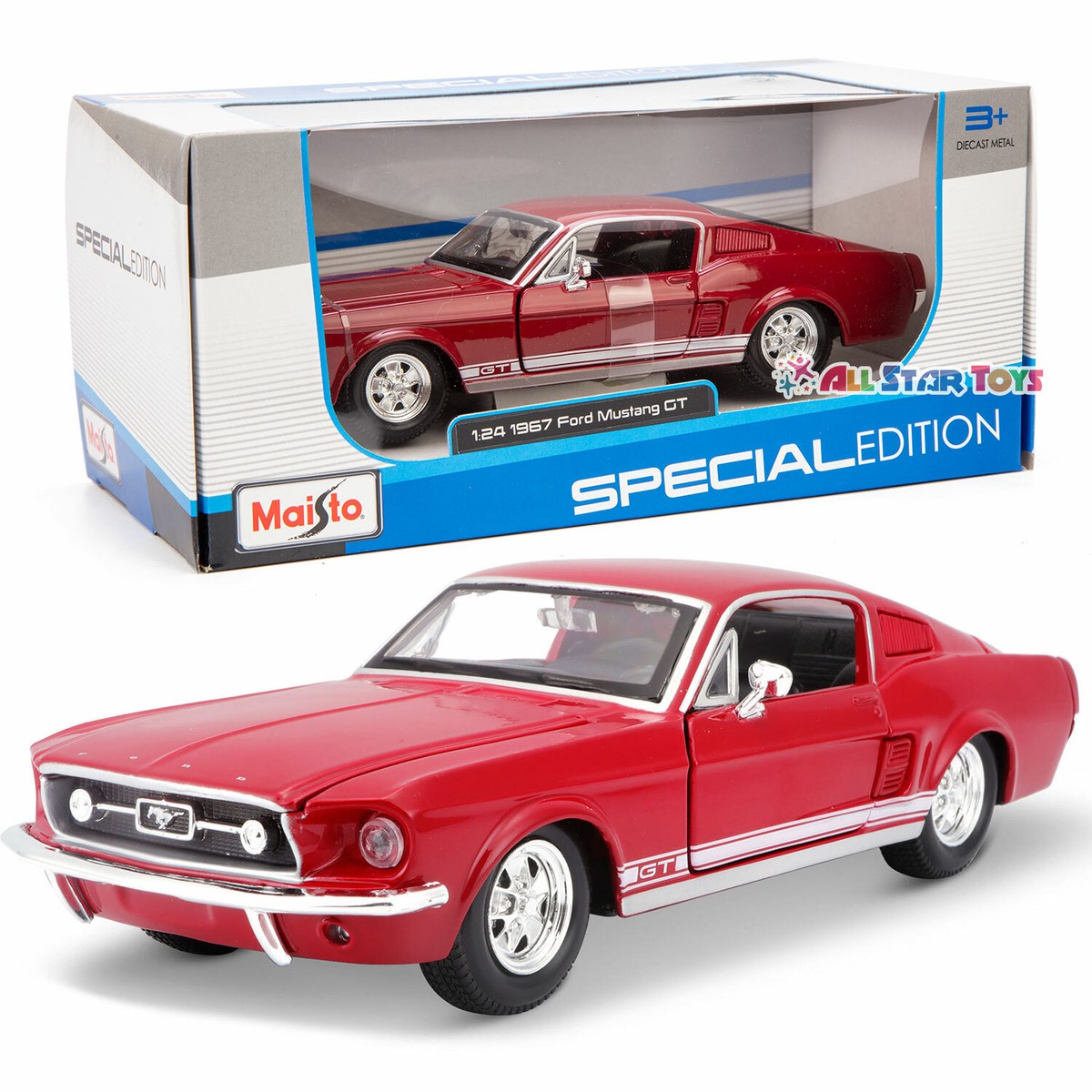 1967 FORD MUSTANG GT RED 1/24 SCALE DIECAST CAR BY MAISTO 31260R