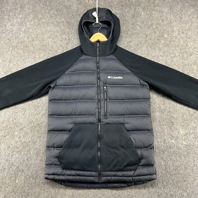 Columbia Jacket Mens Small Black Puffer Hooded Duck Down Full Zip
