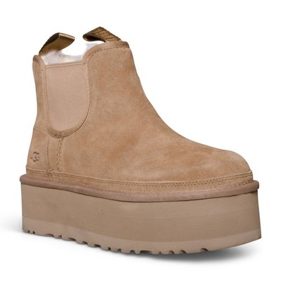 UGG NEUMEL PLATFORM CHELSEA CHESTNUT SUEDE SHEARLING WOMEN'S BOOTS