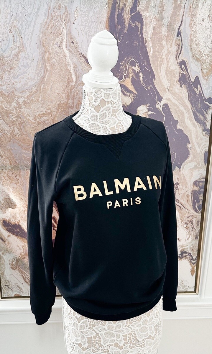 Balmain Black & Gold Printed Logo Sweatshirt Top | eBay