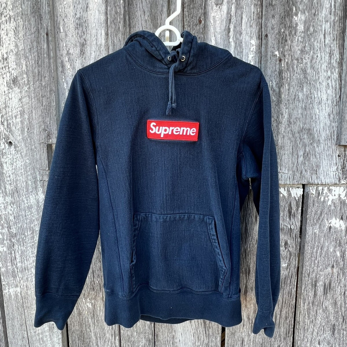 Men's Supreme Navy Blue Box Logo Hoodie FW16 Size Medium Authentic