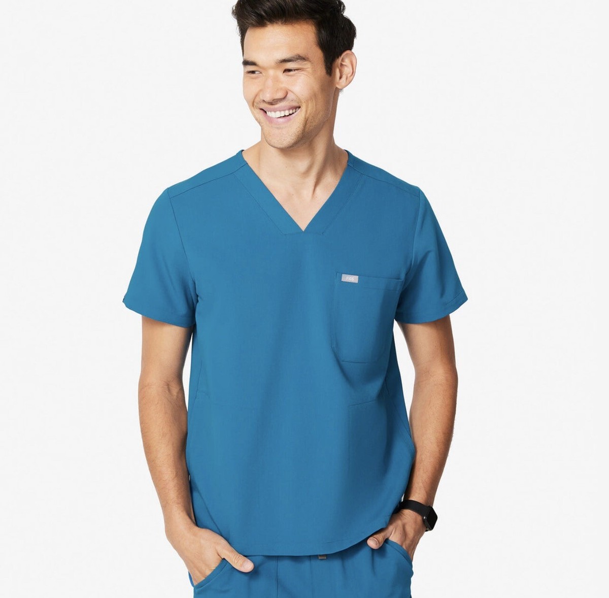 NWT FIGS Men Alps Blue Small Chisec Three Pocket Scrub Top LIMITED