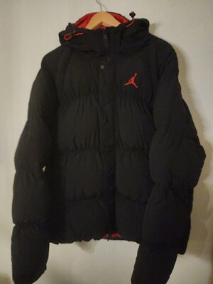 Nike Air Jordan Mens Essential Puffer Hooded Jacket Sz L Black/Red
