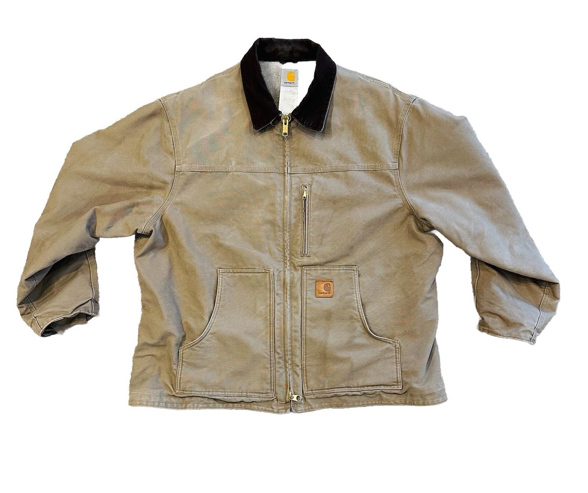 Vintage CARHARTT Jacket Coat C61 MUS XXL Brown Sherpa Collar Chore