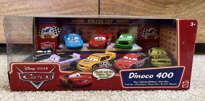 NIB Disney Pixar 8 Cars set Dinoco 400 Piston Cup Racers Mattel