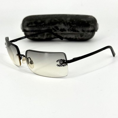 CHANEL 4104-B Rimless Sunglasses Rhinestone Coco Mark Black y2k