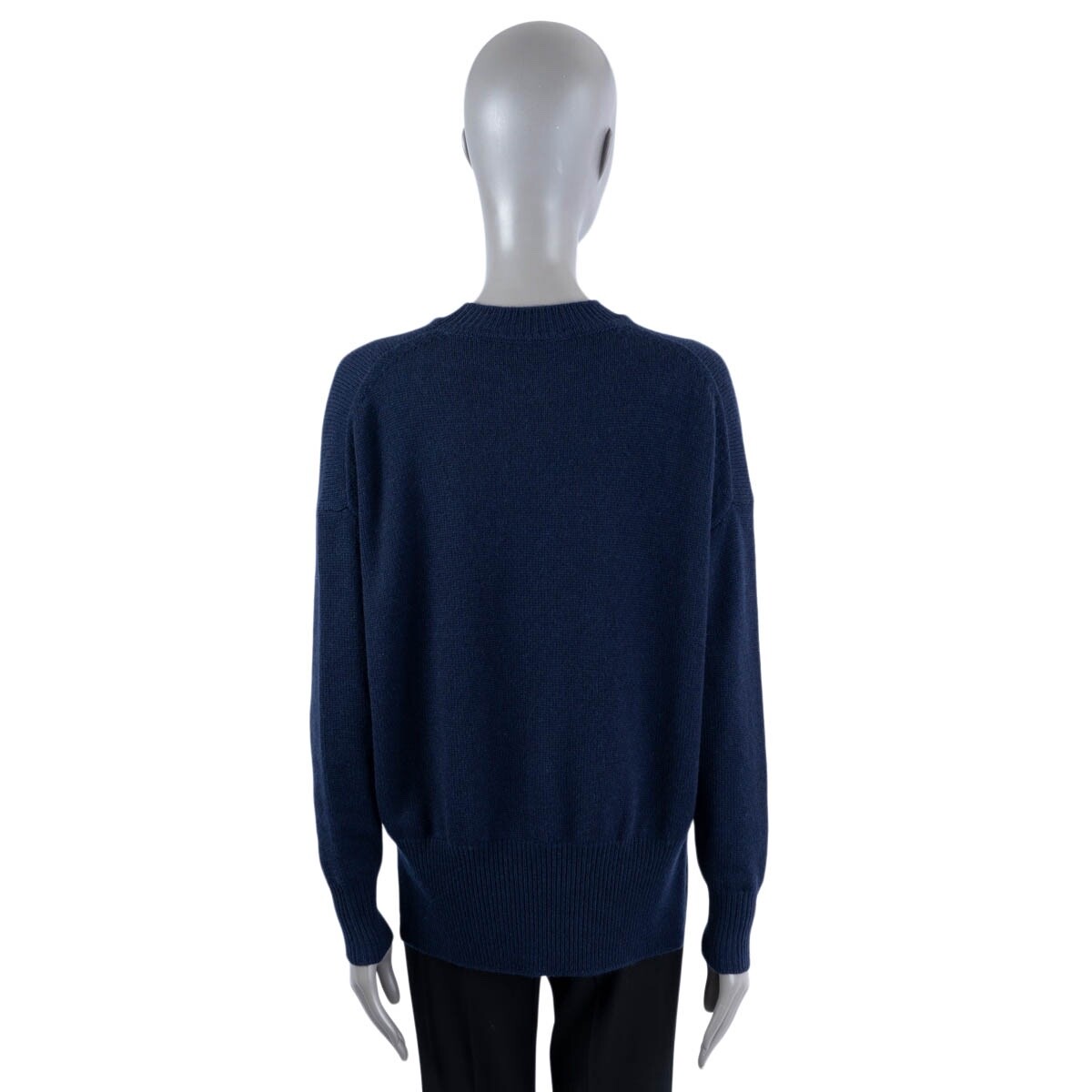 68282 auth JIL SANDER navy blue cashmere SIDE SLIT CREWNECK