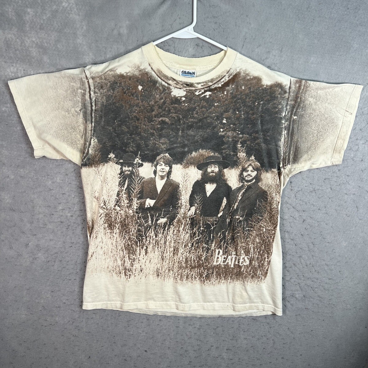 Vintage 90s The Beatles Band Strawberry Fields AOP T Shirt Adult