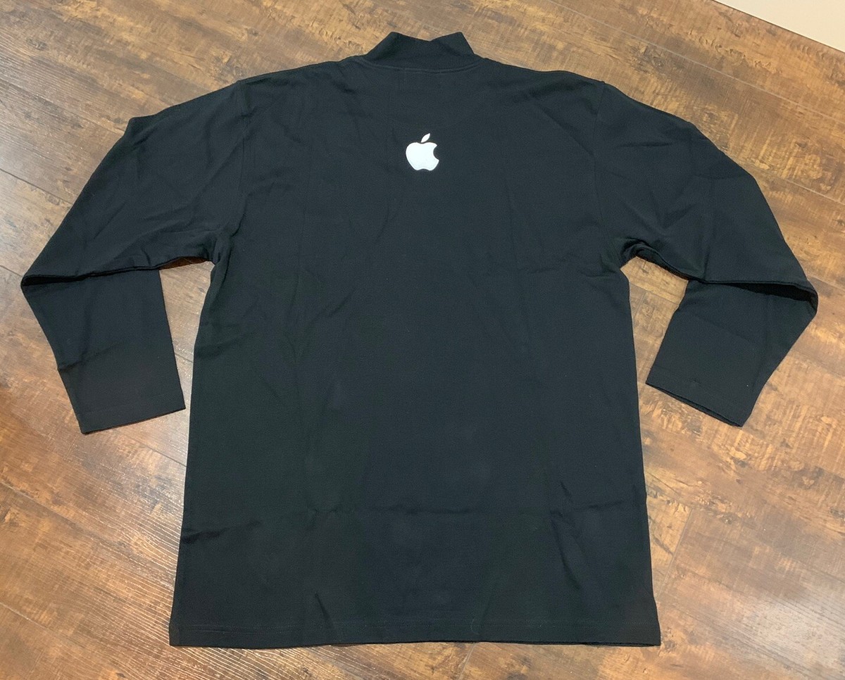 Vtg Embroidered Apple Staff Logo L/S Black Mock Turtleneck Size