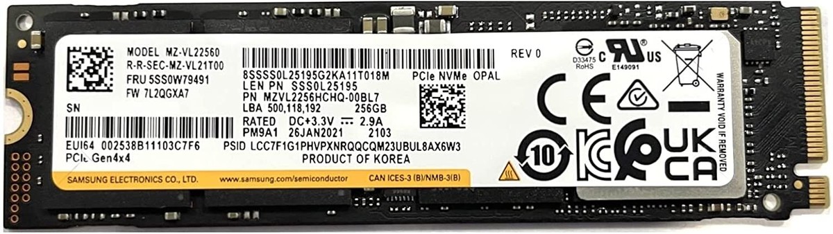 256GB SSD Samsung PM9A1 MZ-VL22560 PCIe Gen4x4 NVMe M.2 2280