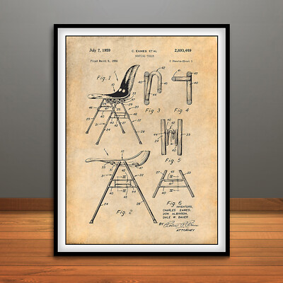 1956 Eames Stackable Nesting Chair Patent Print Art Drawing Poster