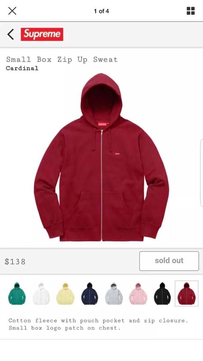 SUPREME SMALL BOX LOGO ZIP UP Hoodie SWEAT CARDINAL RED XL EXTRA