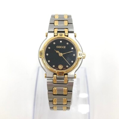 Exc+4] Gucci Watch 9000L SS×GP 25mm Women's Black X Silver Used
