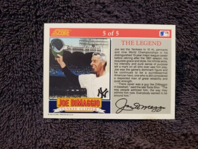 RARE 1992 Score #5 of 5 Joe DiMaggio The Legend Card, New York