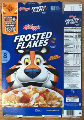 EMPTY Kellogg's Frosted Flakes Mission Tiger Cereal Box Tony The