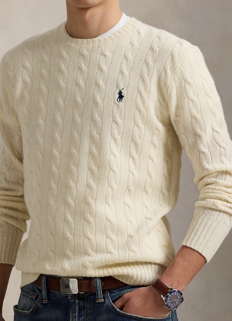 $148 Polo Ralph Lauren Men's Cable Knit Wool-Cashmere Crewneck