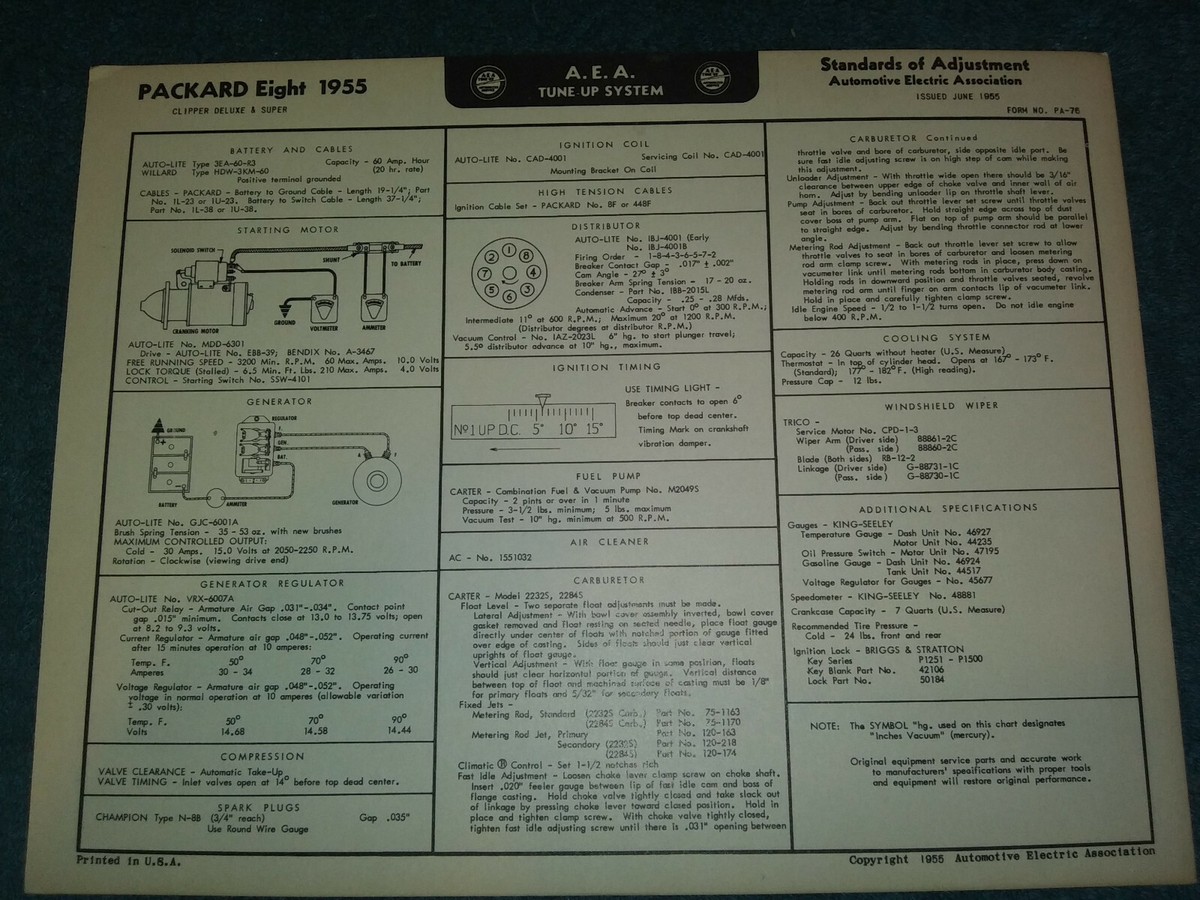 1955 PACKARD CLIPPER DELUXE & SUPER 8CYL TUNE-UP & WIRING DIAGRAM
