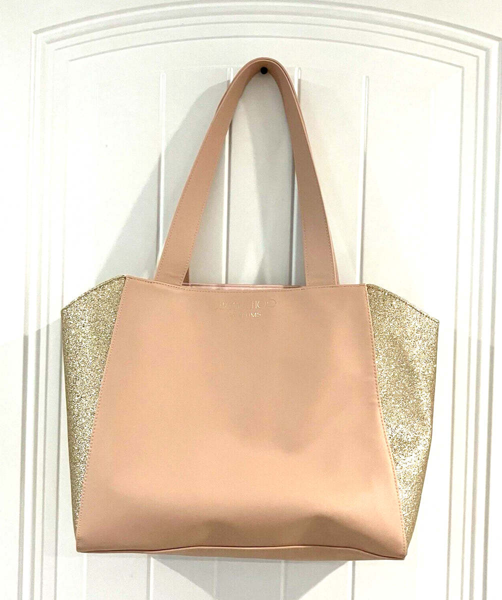 Jimmy Choo Parfums Blush Pink and Gold Glitter Faux Leather Tote