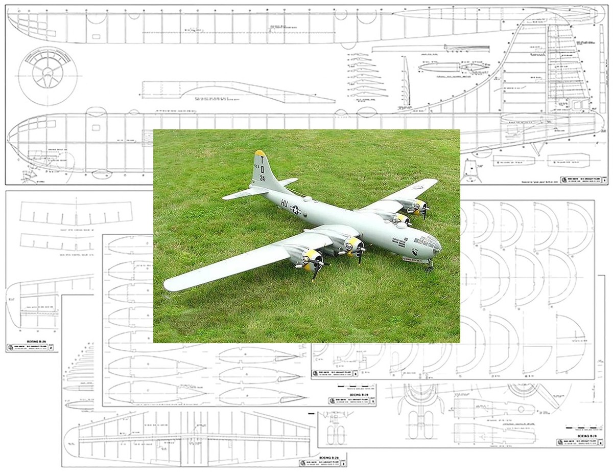 Model Airplane Plans (RC): B-29 Superfortress 1/12 Scale 140