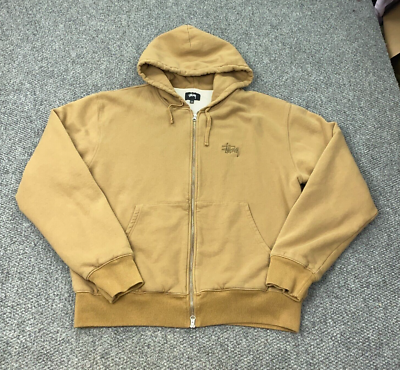 Stussy Thermal Zip Hoodie Mens XXL Brown Sweatshirt Embroidered