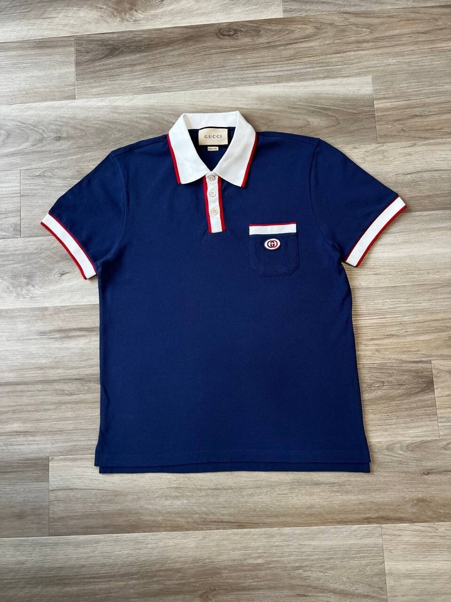 Gucci Navy Piqué Interlocking G Polo Size L | eBay