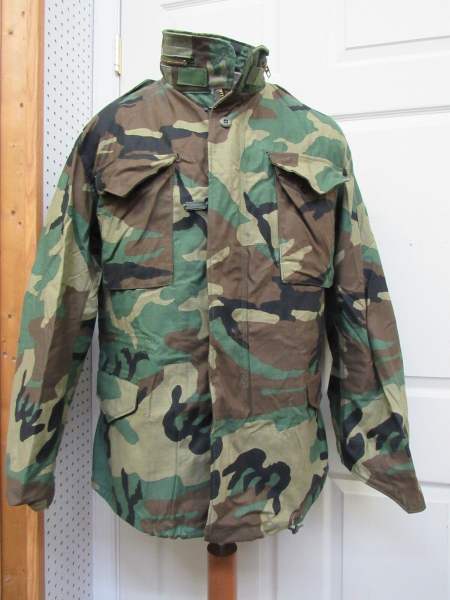 US M65 Woodland Camo Field Jacket Coat Brass Zipper M1965 Medium