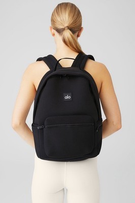 NEW Alo Yoga Stow Backpack Black /Silver Neoprene Detachable Pouch