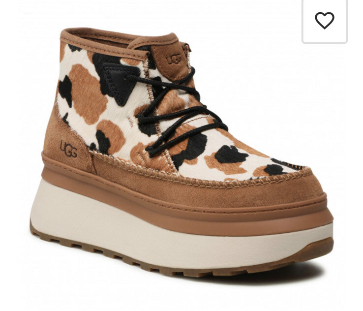 NWOB UGG Marin Bootie Cow Print Womens Platform - Lace-ups. Size 7