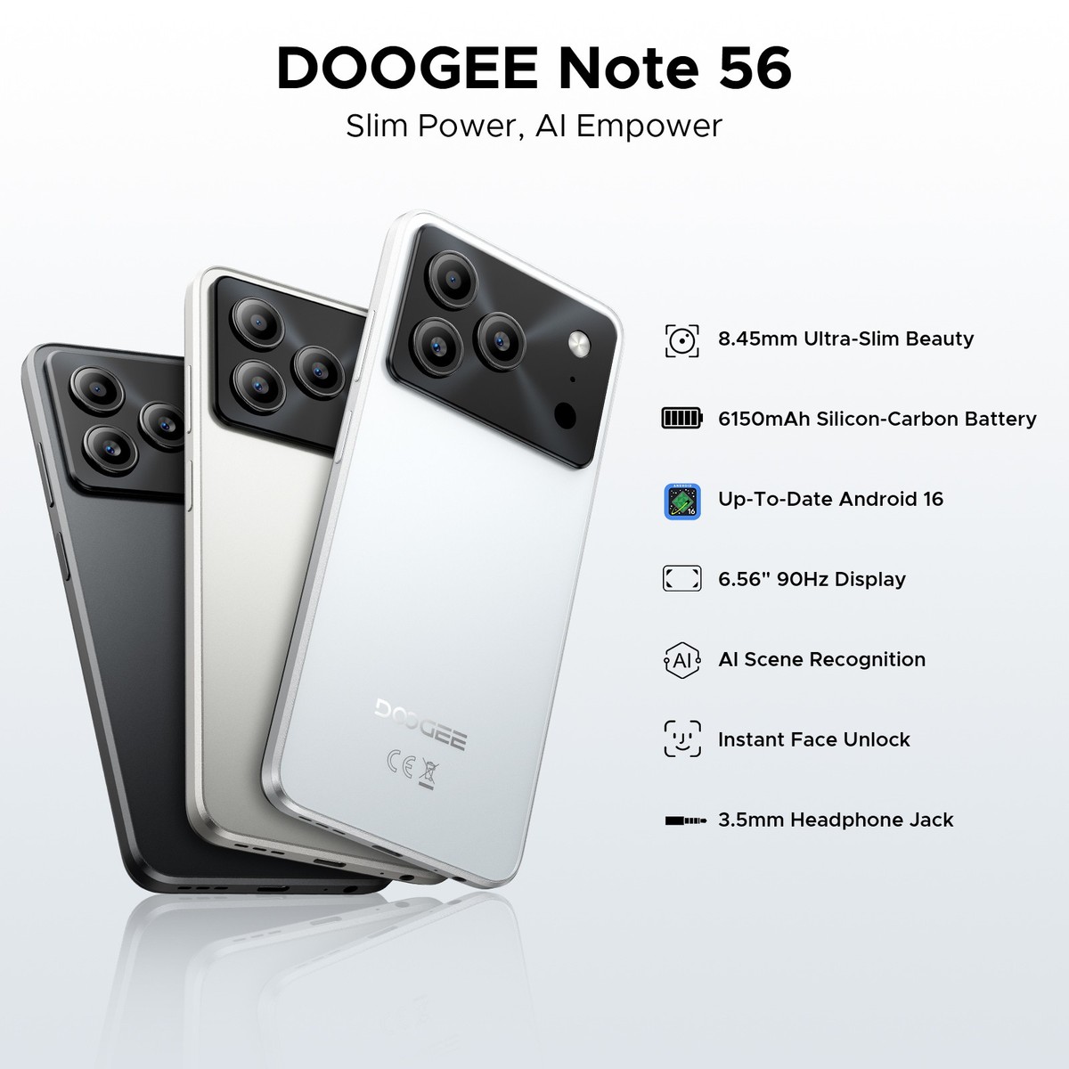 DOOGEE Note 56 Android 16 Unlocked Smartphone 24GB+64GB 6150mAh