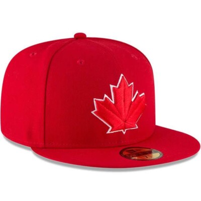 New Era 7 5/8 59Fifty Cap Toronto Blue Jays Hat Fitted Red Maple