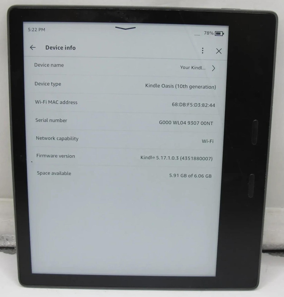 Kindle Oasis 第9世代 7インチ 初期化済 Kindle Oasis 第9世代 7インチ