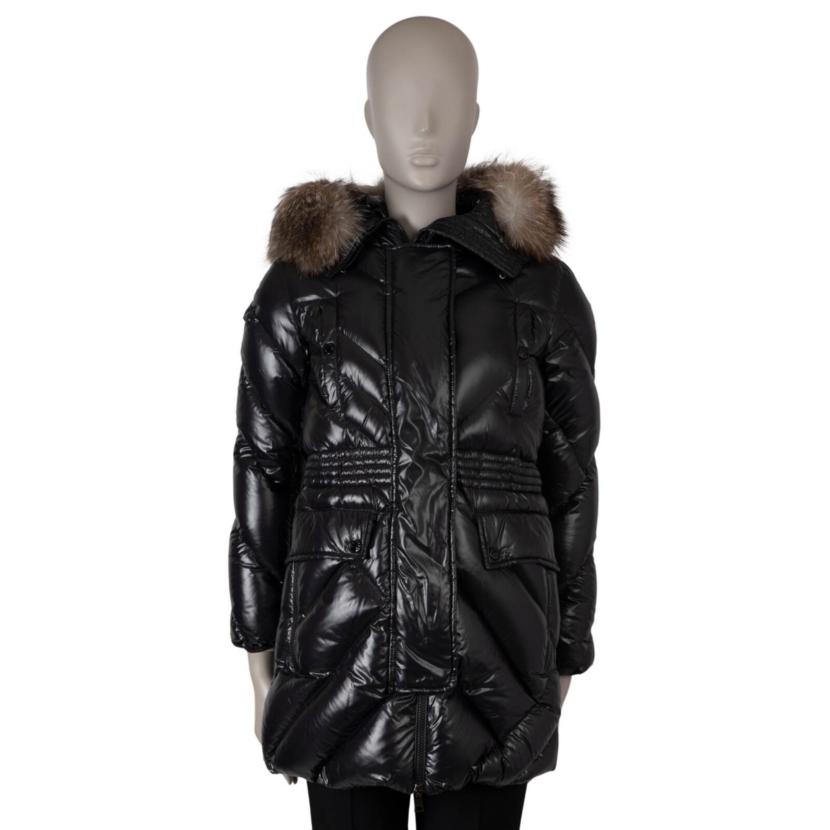 70854 auth MONCLER black 2020 DINARD FUR TRIM DOWN PUFFER PARKA
