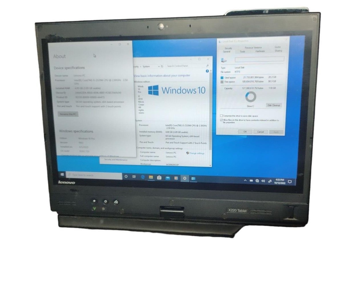 Lenovo ThinkPad X220 Tablet - 128GB SSD-8GB RAM Intel Core i5