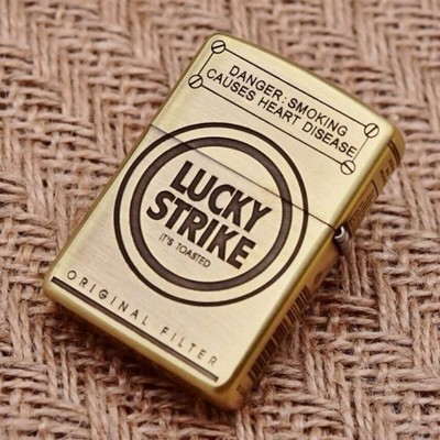 Zippo Lucky Strike Antique Gold 3 Sided Design Etching Lighter