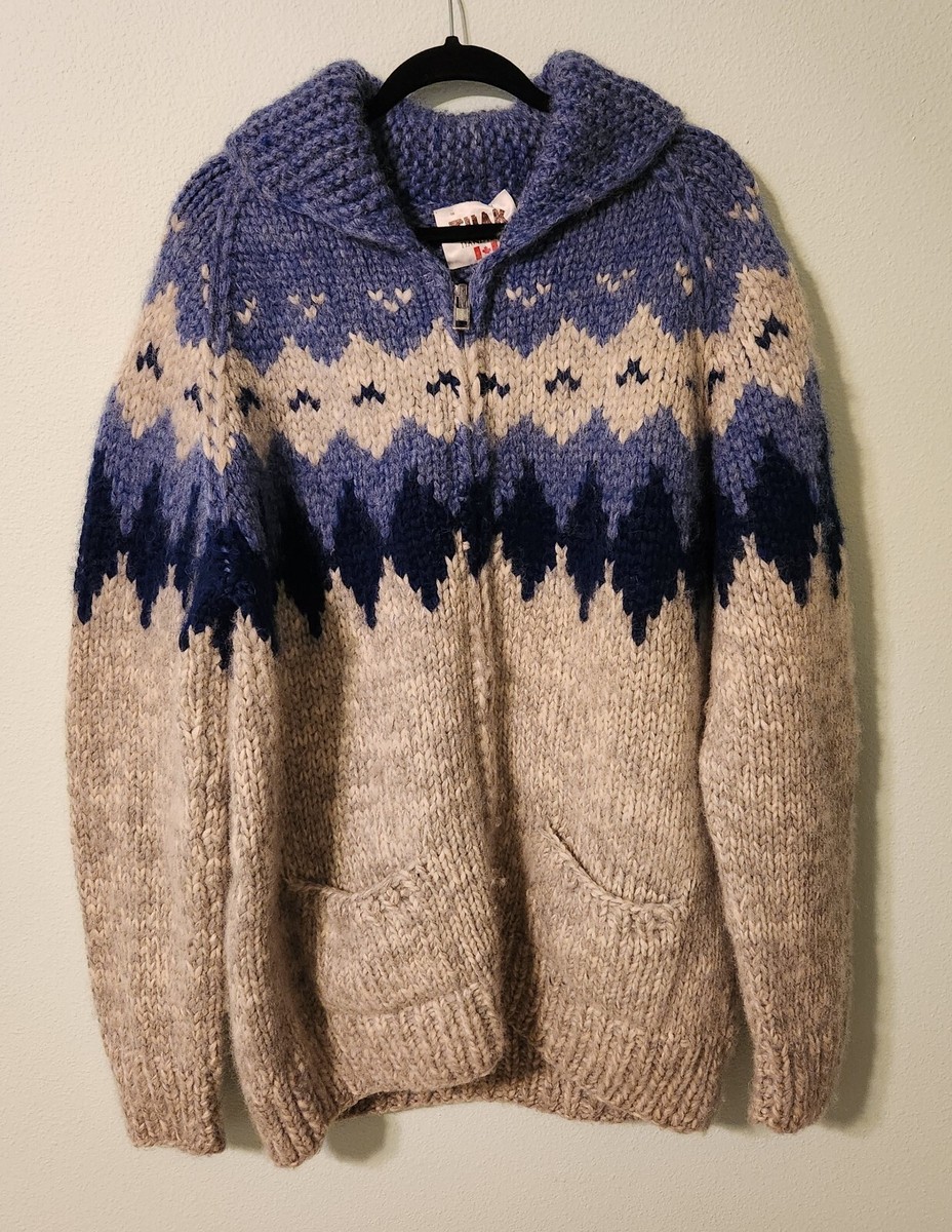 Vintage TUAK Hand Knit Handmade Canada Fair Isle Cowichan Zip