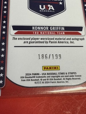 🔥 2024 KONNOR GRIFFIN Patch AUTOGRAPH /199 USA Baseball 18u🔥 #1