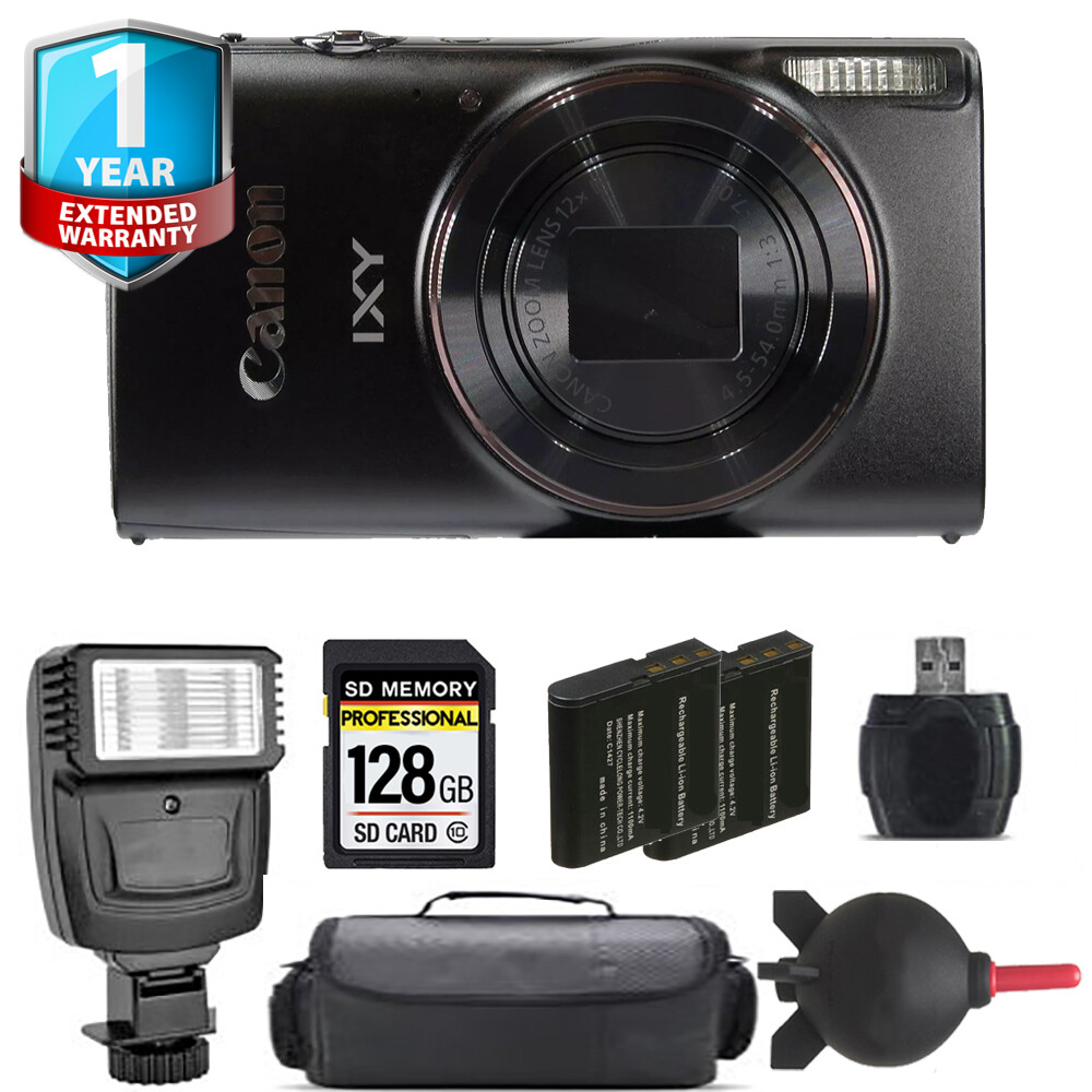 Canon PowerShot IXY 650 Camera (Black) + Extra Battery + Flash+ 1