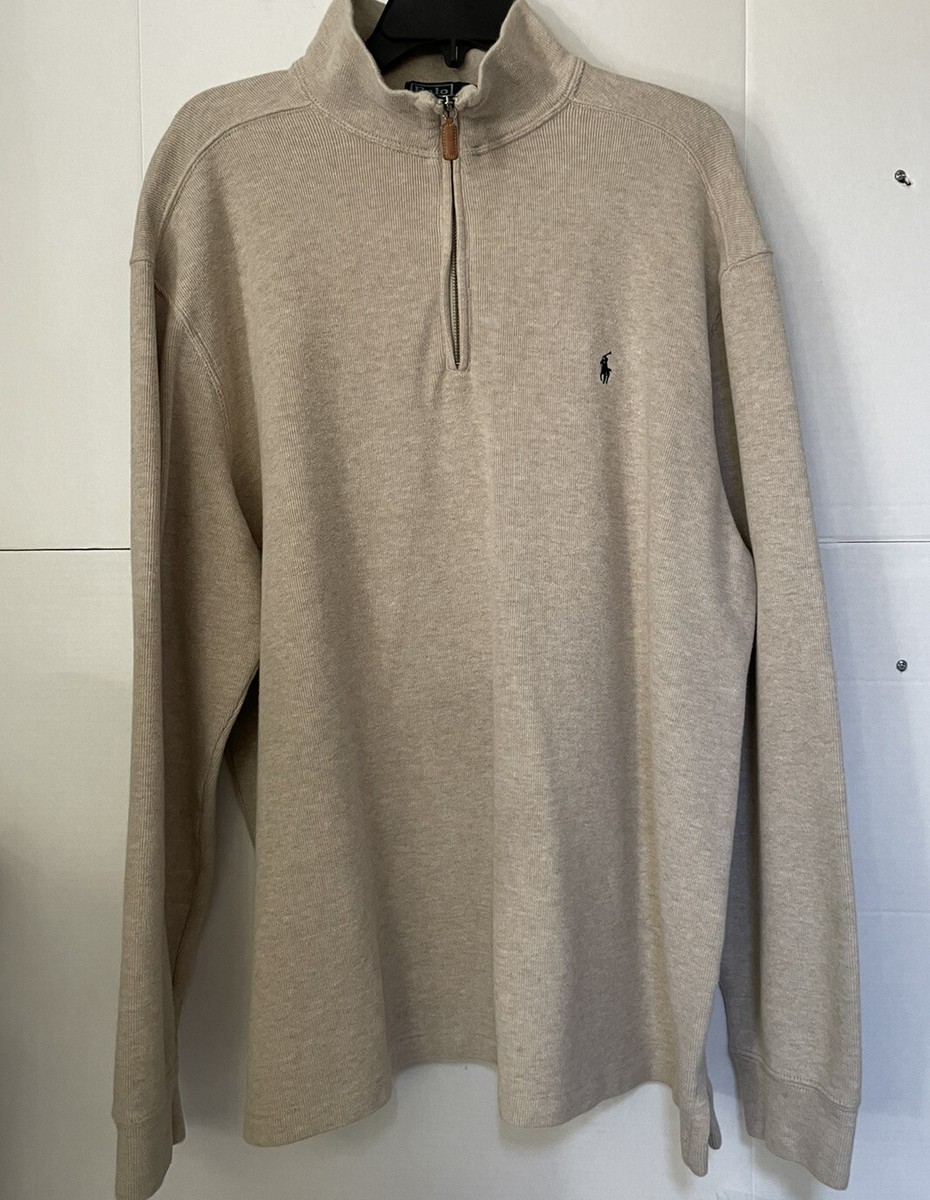 Vintage Polo Ralph Lauren Quarter Zip Mens Beige Sweater 2XL 90s