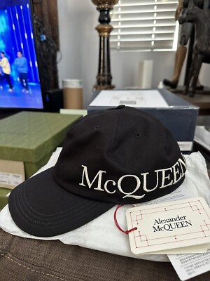 MSRP $390, Alexander McQueen Oversized Embroidered Logo Hat, Size