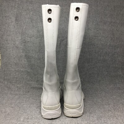 Prada Tall Rain Boots Shoes Womens Size 6 US 36 EU White Pink
