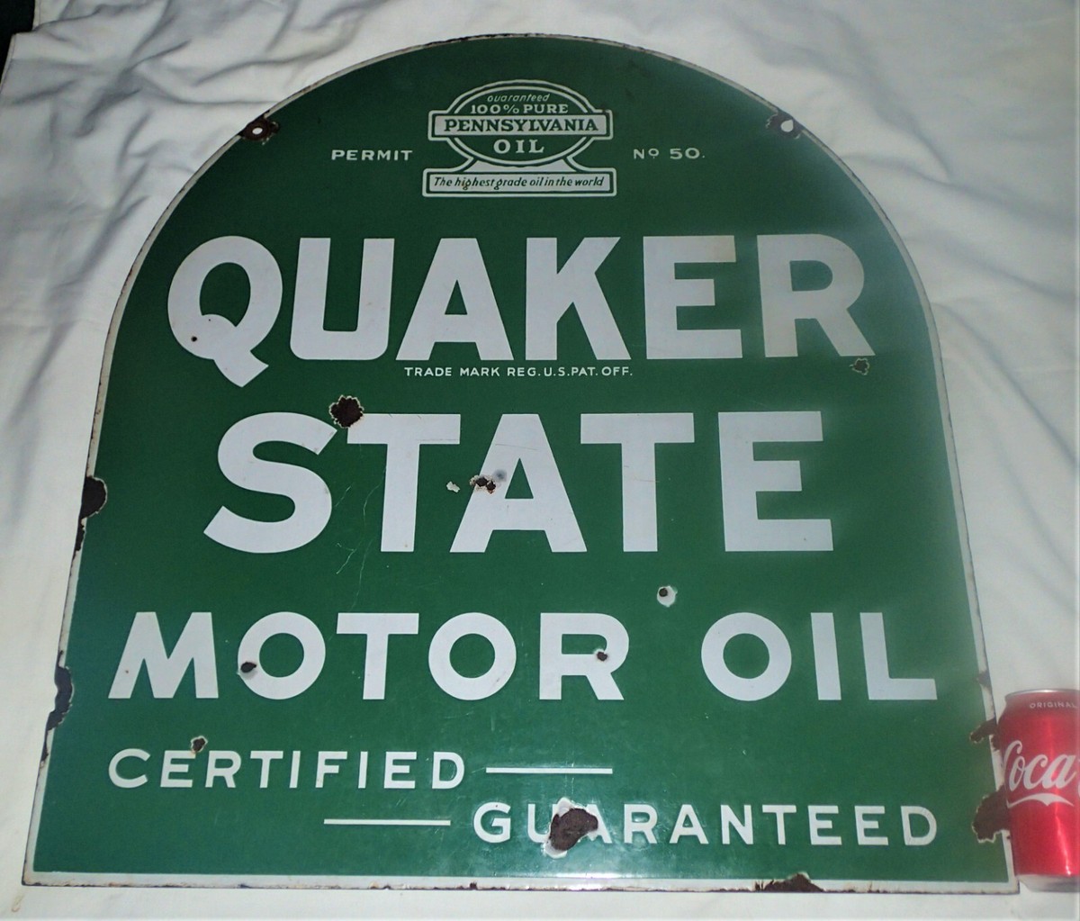 ANTIQUE PA USA QUAKER STATE MOTOR OIL GAS TOOL STATION ART DOUBLE