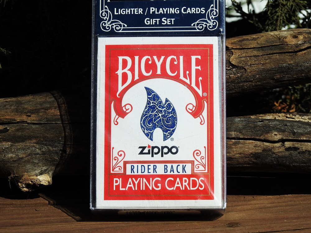 Zippo Lighter & Bicycle Rider Back Playing Cards Gift Set - Rare